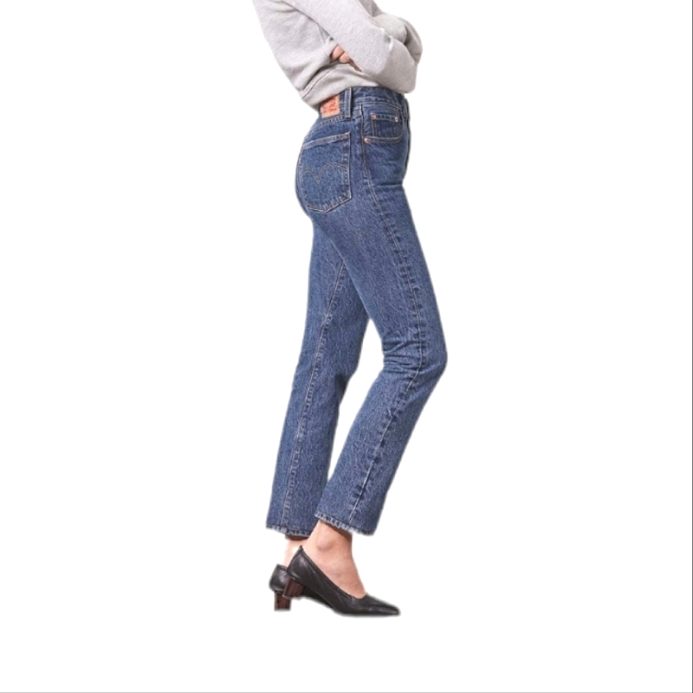 LEVI'S Premium 501 High Rise Straight Cropped Leg Distressed  Button Fly Jeans